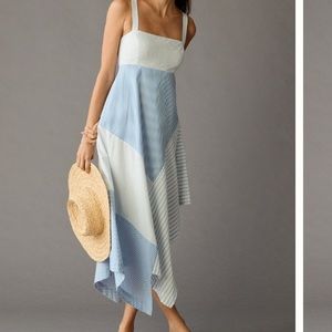 Anthropologie square neck asymmetric dress